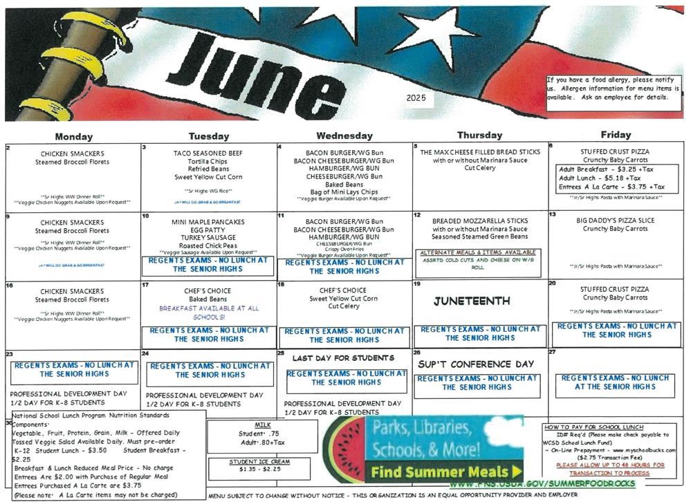 June Lunch Menu